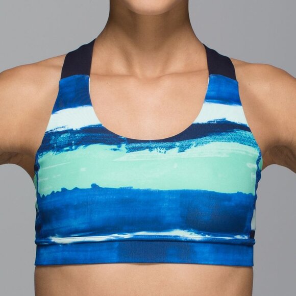 lululemon athletica Other - Lululemon All Sport Bra Adjustable Brush Strokes Harbor Blue Crisscross Size 2